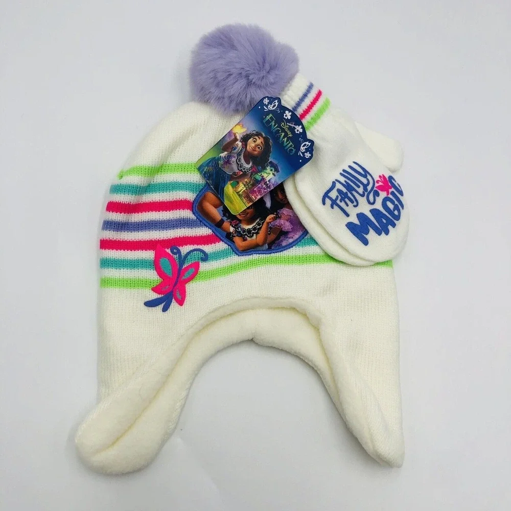 Disney Encanto Girls Winter Hat and‎ Mittens Set Mirabel Luisa Isabela White NWT